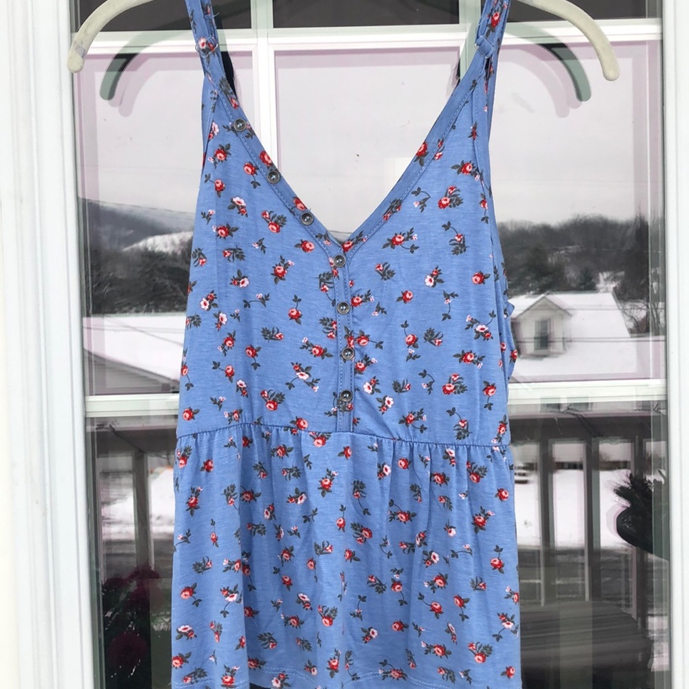 Rue21 Blue Floral Peplum Button Tank Top M NWOT